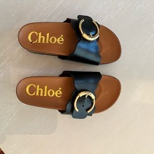 Chloe platform one-strap sandal with gold C buckle